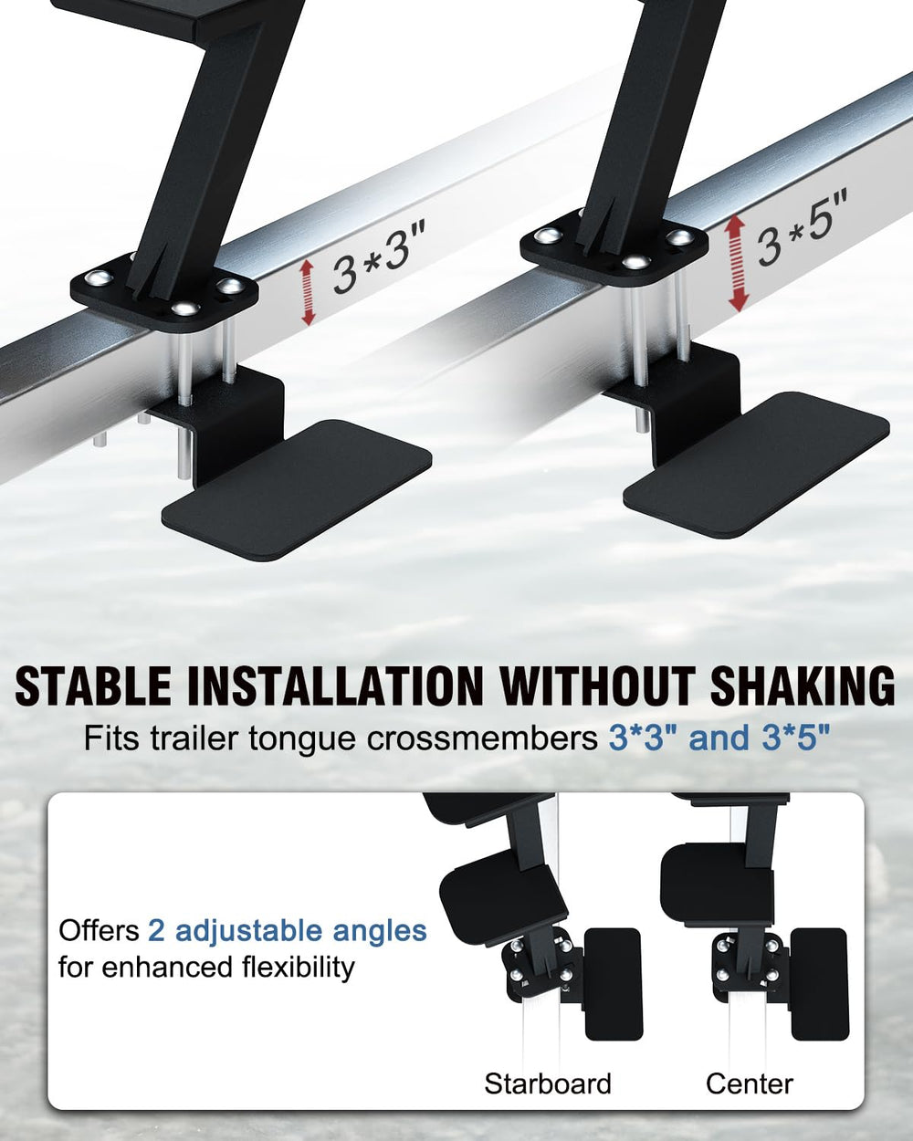 Aupar steps mounted on a boat trailer tongue for quick access