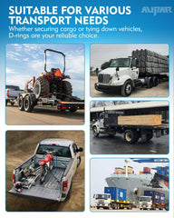 Aupar D-ring secures cargo on flatbeds with durable anchor points.
