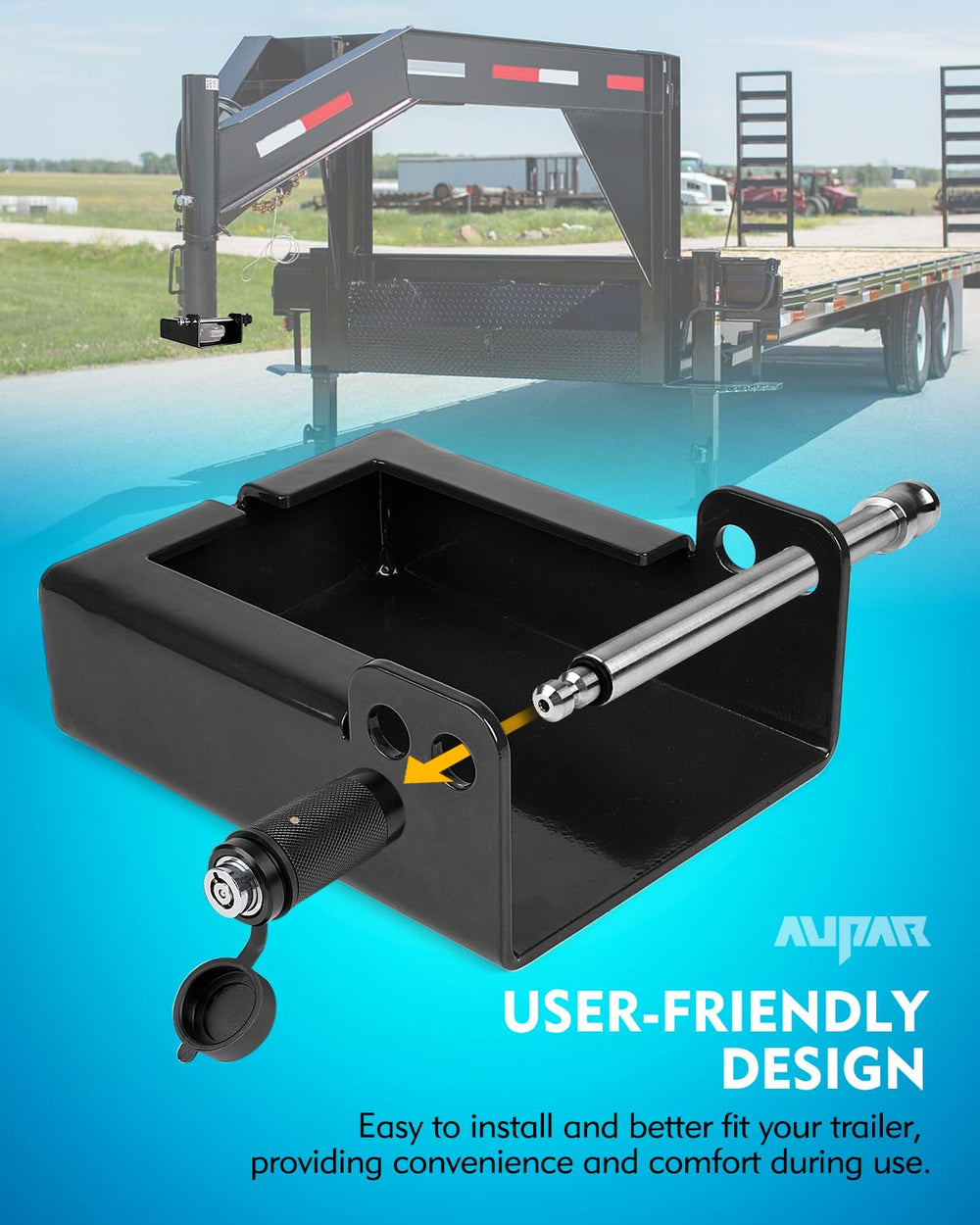 Aupar gooseneck lock in use on trailer demonstrates peace of mind