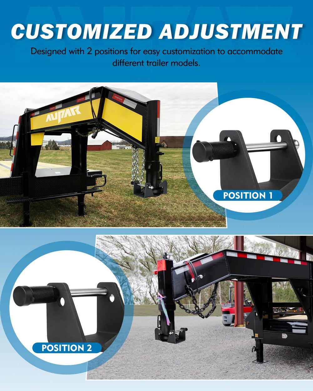 Aupar gooseneck lock installed on trailer demonstrating quick-fit compatibility and protection