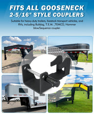 Aupar gooseneck lock secured on trailer tongue illustrating tamper-resistant design