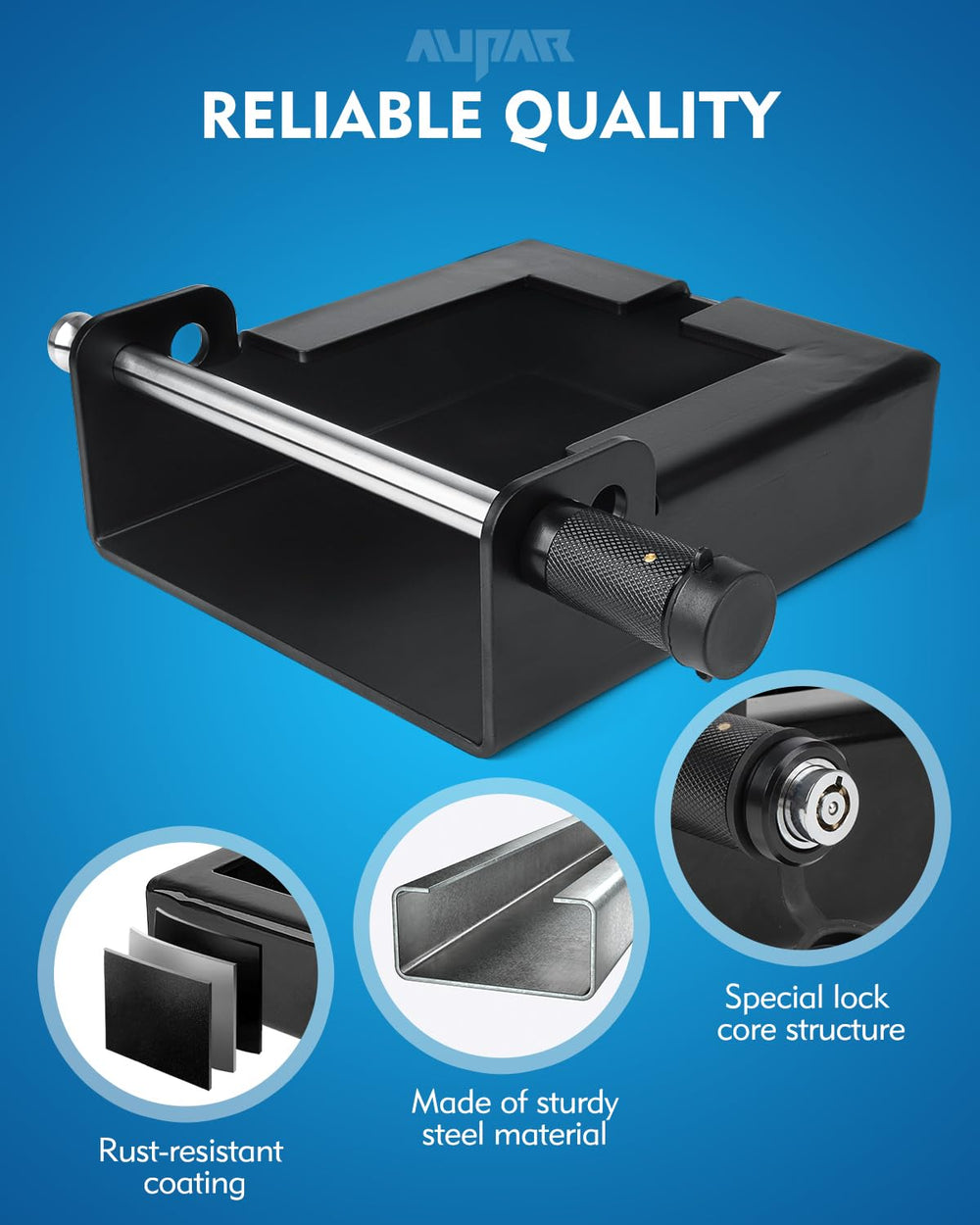 Aupar gooseneck lock steel body close-up emphasizes corrosion resistance