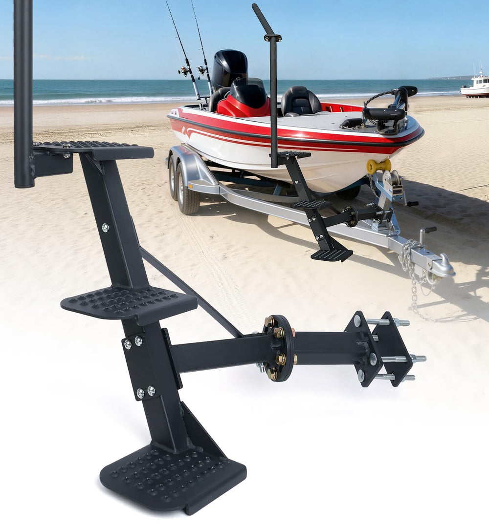 Aupar heavy duty boat trailer steps with handrail provide secure access on wet decks.