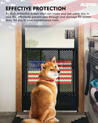 Aupar adjustable-width screen protector guards RV doors against damage while pet-safe use