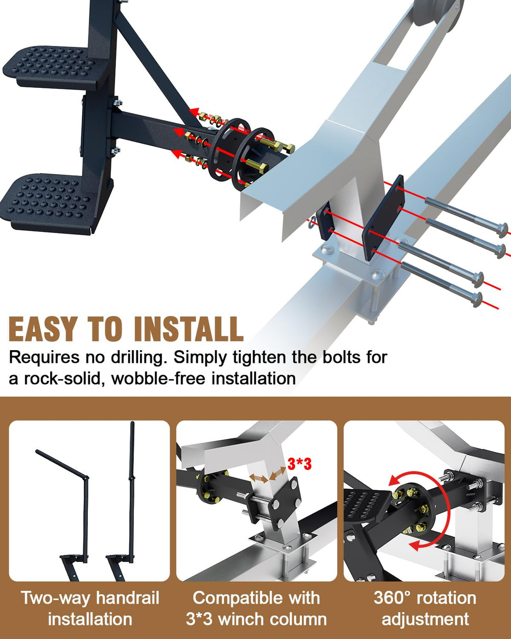 Aupar three-step design enhances boarding stability for bass boat trailers.