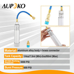 Aupoko aluminum body with brass connector, visual for durable high-pressure injections.