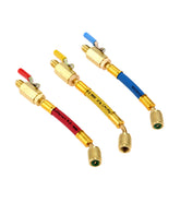 Aupoko color-coded charging hoses in red blue yellow for easy refrigerant identification during servicing.