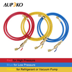 Aupoko yellow 60-inch hose with ball valve for high-visibility connections.