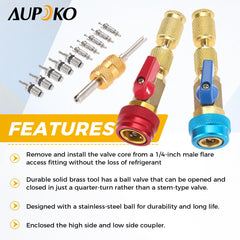 Aupoko brass service valve core remover kit for durable use