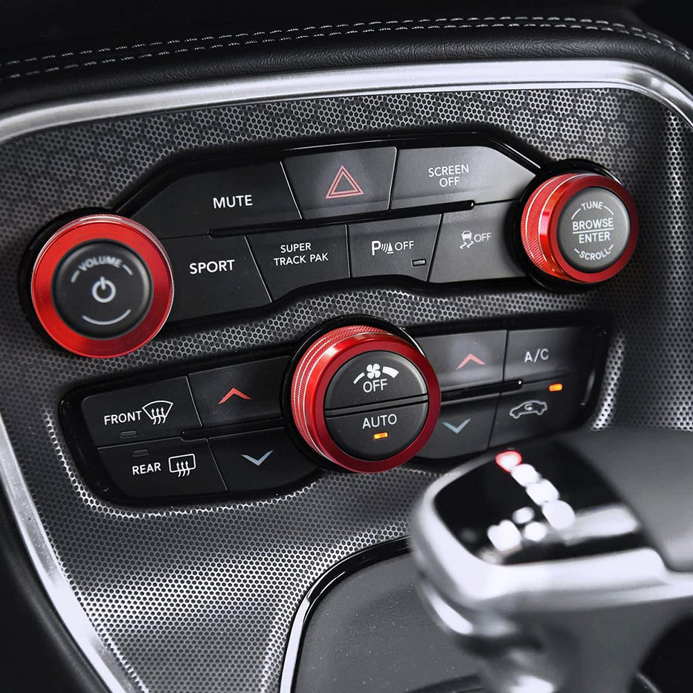 Auprite red aluminum knob ring provides durable, corrosion-resistant trim for car controls