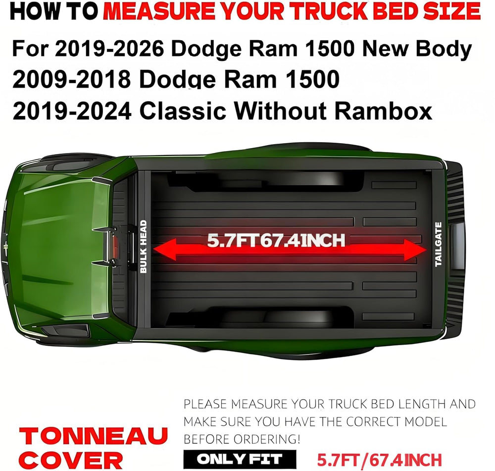 Aurorasters clamps enable quick, tool-free installation on the Ram 1500 5.7ft bed.