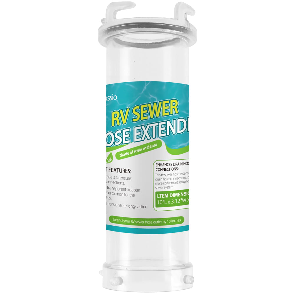 Aussio 10-inch extension Clearview adapter enabling easier RV sewer hose hookups.