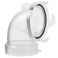 Aussio 90-degree Clearview adapter enabling easier RV hose connections.