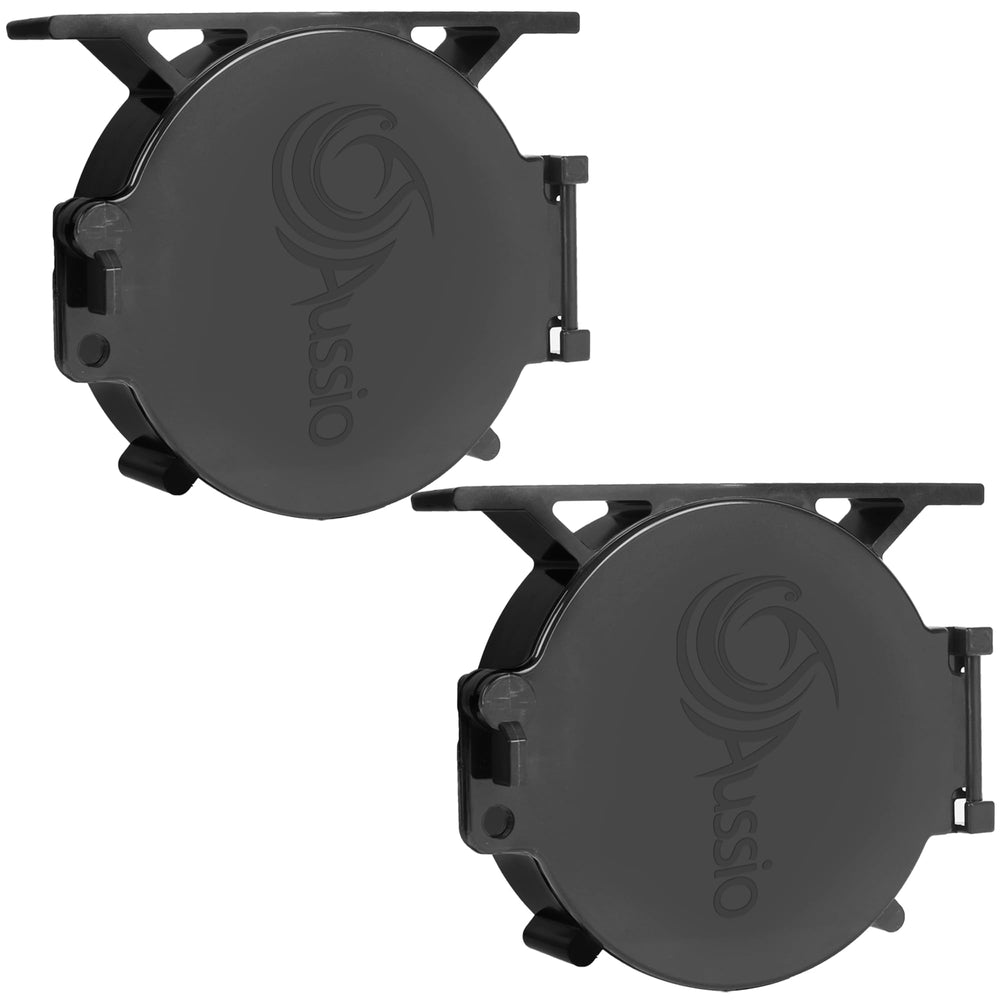 Aussio end cap for 4-5/8 inch sewer hose in black, secured for travel.