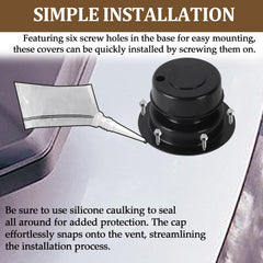 Aussio vent cap snap-on feature enabling quick, tool-free installation on an RV roof