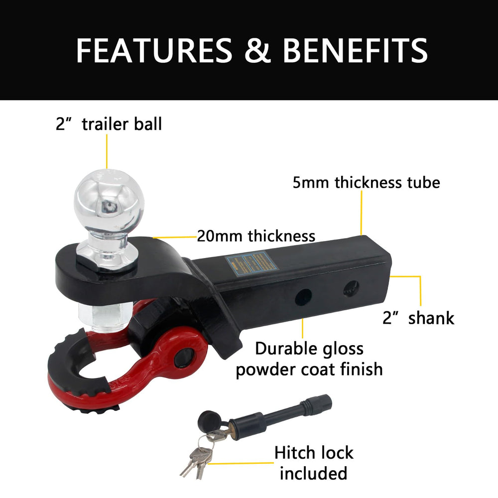 AUTDOUR ball hitch with 3/4 inch D-ring shackle for traction and recovery.