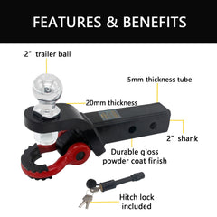 AUTDOUR ball hitch with 3/4 inch D-ring shackle for traction and recovery.