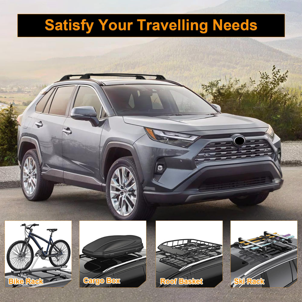 Autekcomma RAV4 cross bars cargo-setup showing multiple mounting options