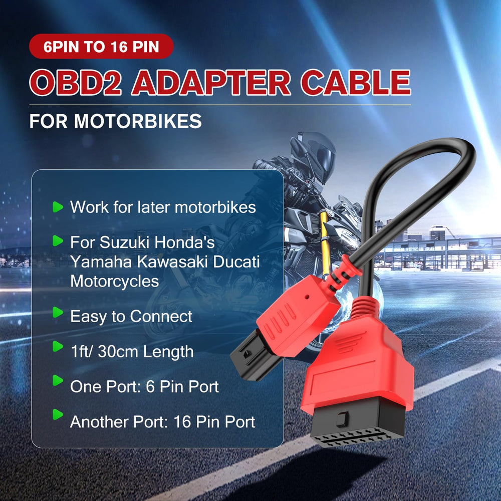 Autel six-pin to sixteen-pin adapter ready for plug-and-play motorcycle diagnostics