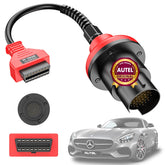 Autel Benz 38-pin to 16-pin adapter connects pre-2001 Mercedes for diagnostics.
