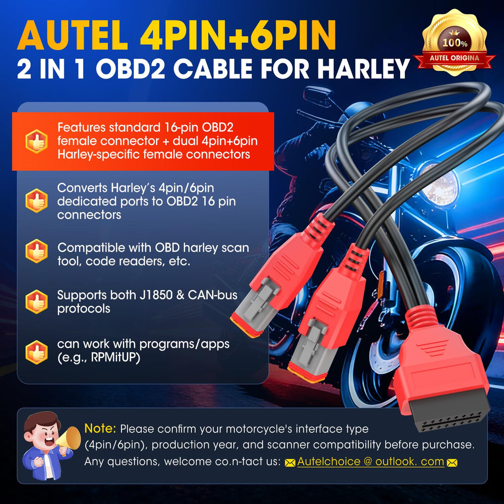 Autel original packaging for Harley OBD2 cable highlights authenticity and value.