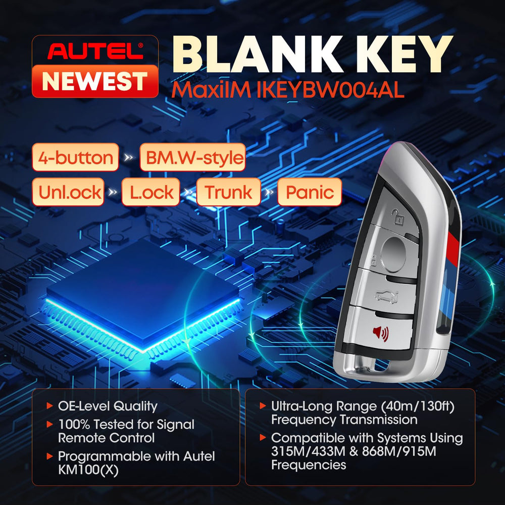 Autel iKEYBW004AL blank key fob back view for easy in-car programming awareness
