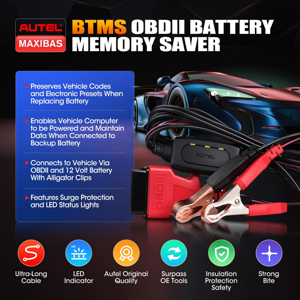 Autel MaxiBAS BTMS backup battery clips provide reliable power
