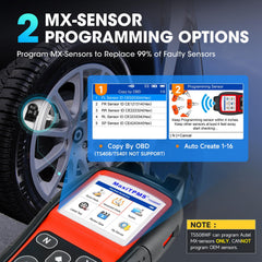 Full TPMS diagnostics view with sensor IDs, pressures and temperatures