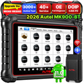 Autel MK900BT front view shows a professional diagnostic tool for all-vehicle analysis.