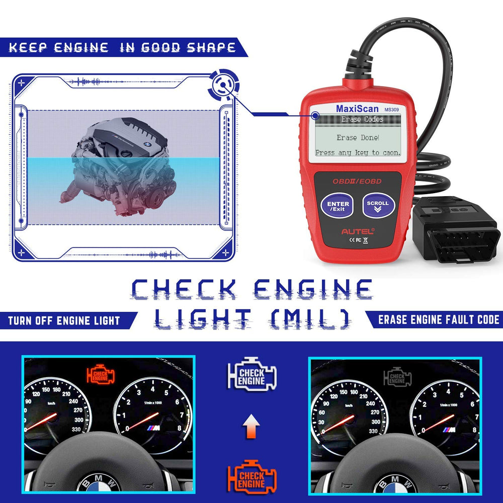 Autel MS309 DTC definitions with on-screen code meanings feature.