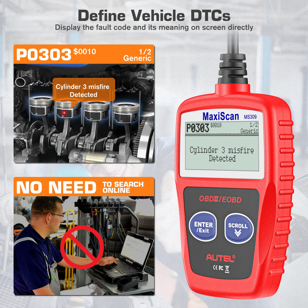 Autel MS309 connected to the OBD-II port for plug-and-play diagnostics.