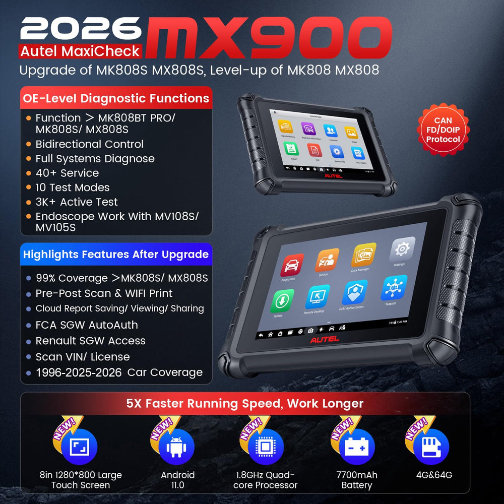 Autel MX900 8-inch display showcases clear menus during vehicle diagnostics