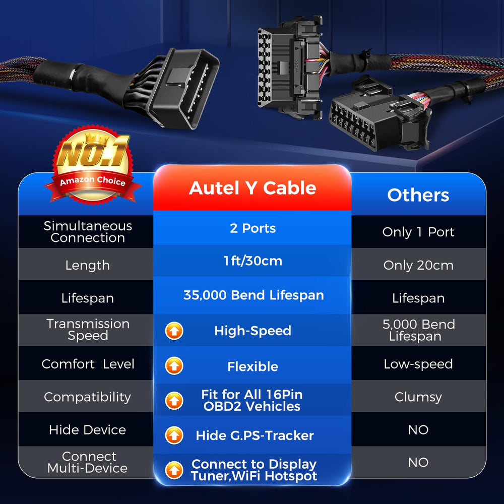 Autel 16-pin DLC split cable with two female ports for simultaneous tools.