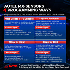 Autel TS501 PRO OBD relearn feature to reassign sensor IDs.