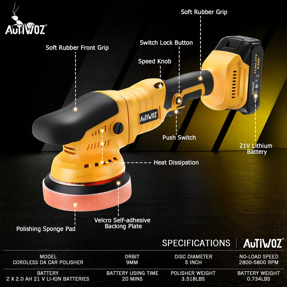 AUTIWOZ 5-inch random orbital polisher ideal for precise corner polishing.