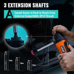AUTIWOZ Mini Buffer Polisher includes 1-inch, 2-inch, and 3-inch base pads for detail work