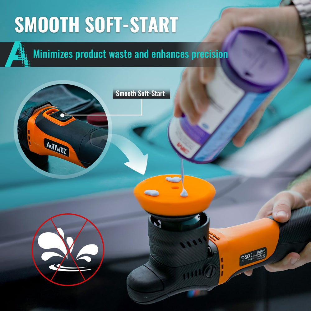 AUTIWOZ mini polisher soft-start for safer gradual acceleration.