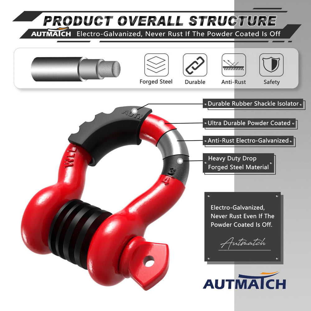 AUTMATCH D Ring Shackle three-quarters inch with rubber washers reduces rattling.