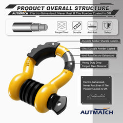 AUTMATCH galvanized and powder-coated D Ring Shackle resistant to corrosion
