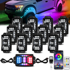 Auto Buero 12-pod RGB rock light delivers 360° wheel-well illumination for better visibility.
