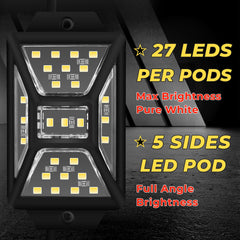 Auto Buero 8-pod Pure White Rock Lights side-angle view shows wide coverage