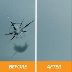 AUTO PRO DIY windshield chip close-up reveals repair detail.