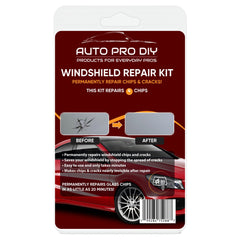 AUTO PRO DIY windshield repair kit box shows four-pack for quick repairs.