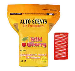 Auto Scents Wild Cherry pads pack 60 for lasting freshness in cars and homes.