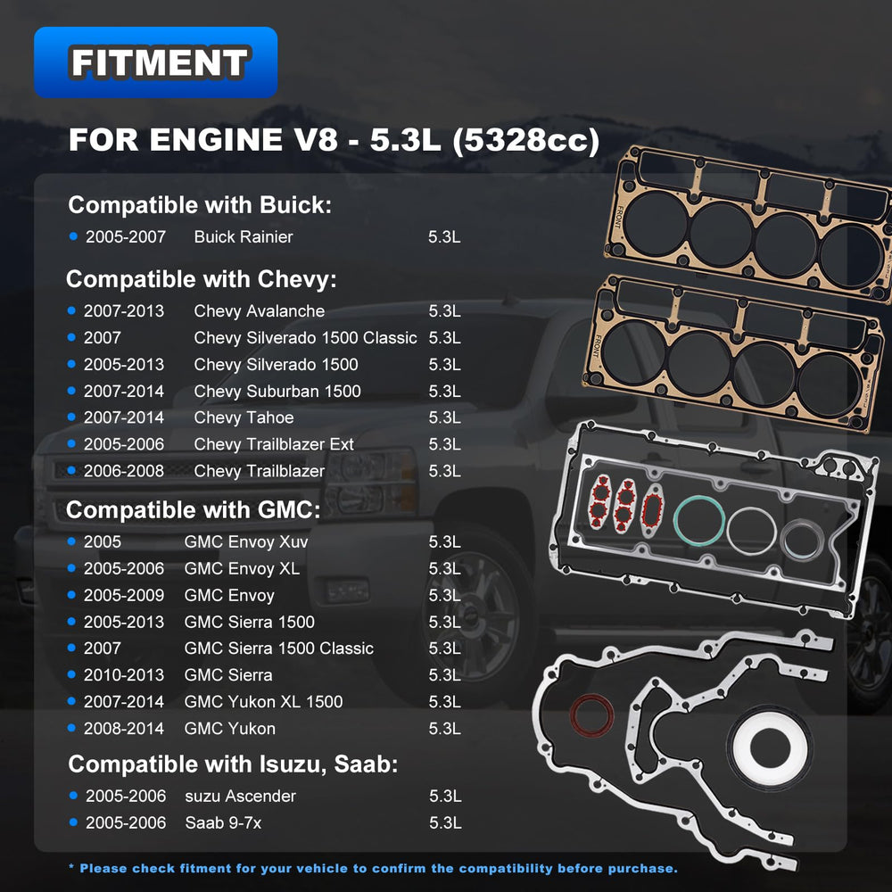 AUTOBABA 5.3 gasket set, multiple gaskets for reliable engine sealing.
