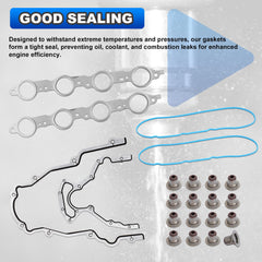 AUTOBABA exhaust and intake manifold gaskets arranged for installation.