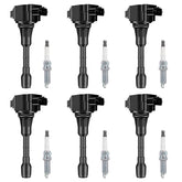 AUTOBABA ignition coil packs box shows ready-to-install set for Nissan/Infiniti engines.