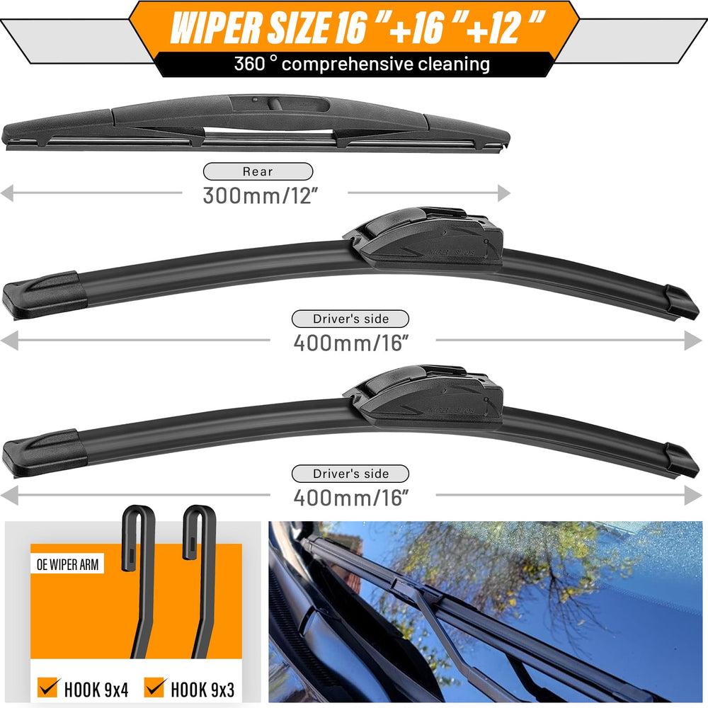AUTOBOO 12in rear wiper blade ensures clean rear view