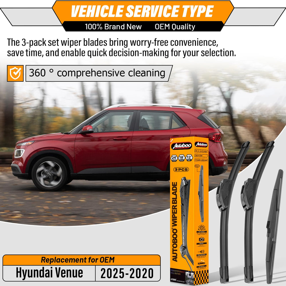 AUTOBOO 12 inch rear wiper blade for Venue improves rear visibility.