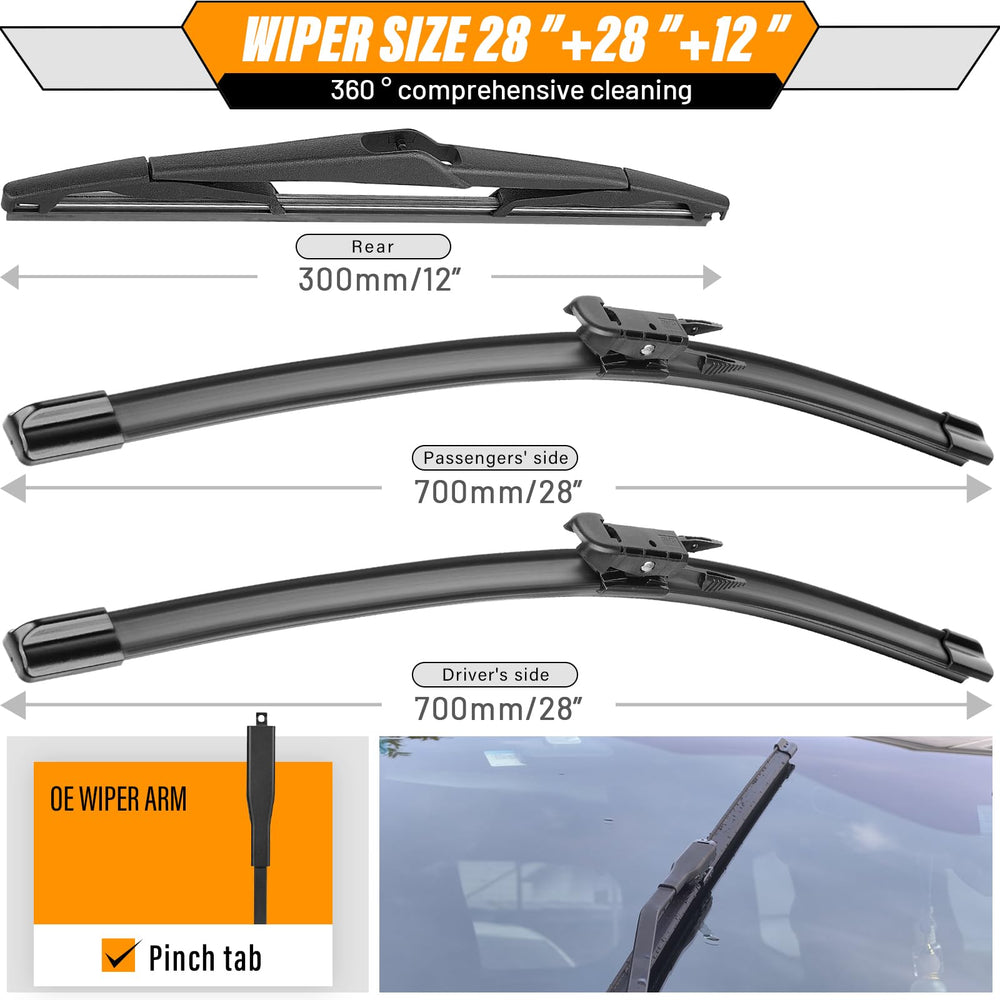 AUTOBOO 12in rear wiper blade keeps rear window visible in rain